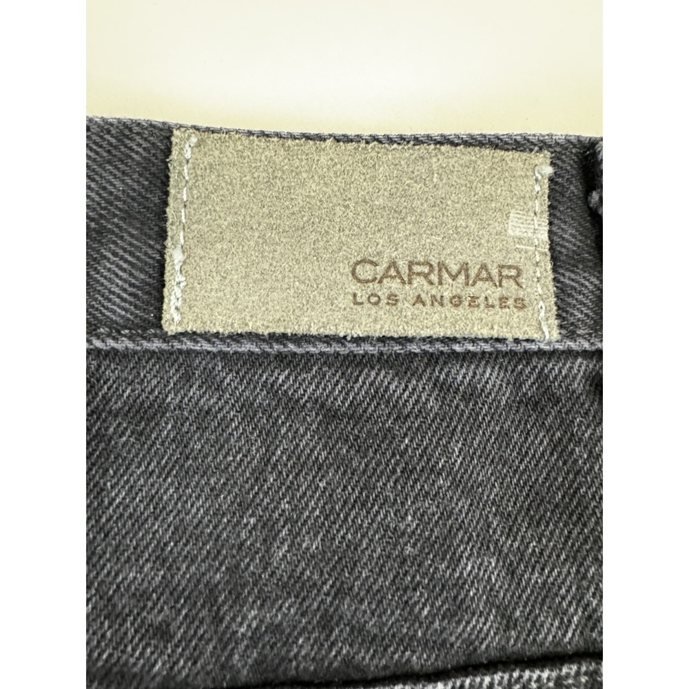 Carmar Skirt Womens 26 Black Denim High Rise Frayed Hem Side Stripe‎ Zip Mini - Picture 9 of 11